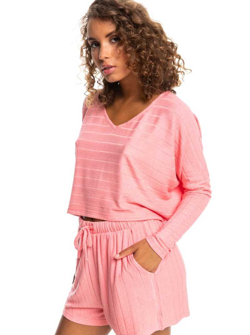 Roxy Catch Me If You Can Long Sleeve Cropped Top Tea Rose | EFVOK-5907