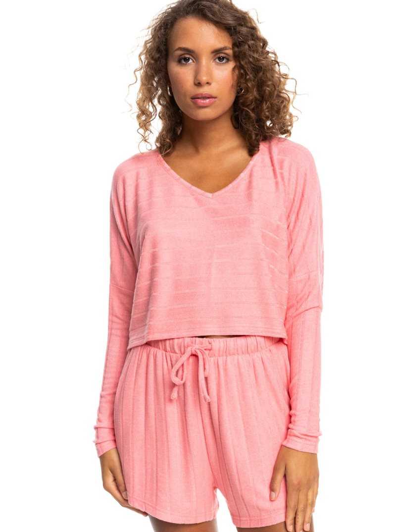 Roxy Catch Me If You Can Long Sleeve Cropped Top Tea Rose | EFVOK-5907