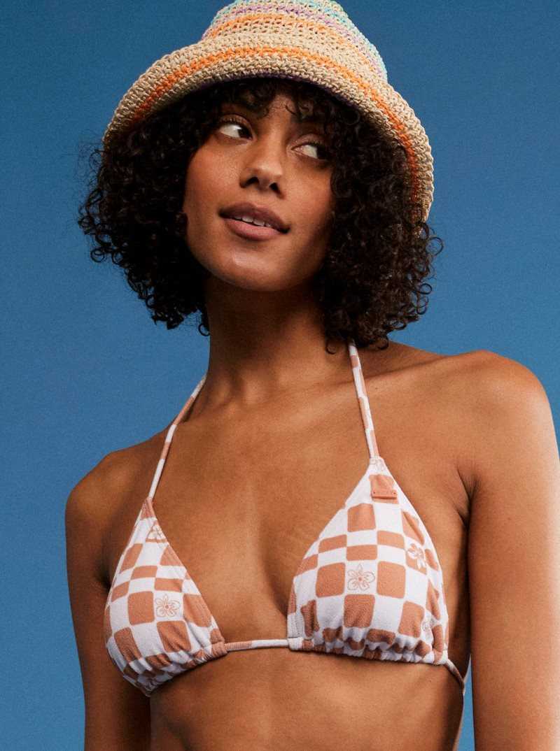 Roxy Check It Tiki Triangle Bikini Top Cork Flower Box | WXRQB-3974