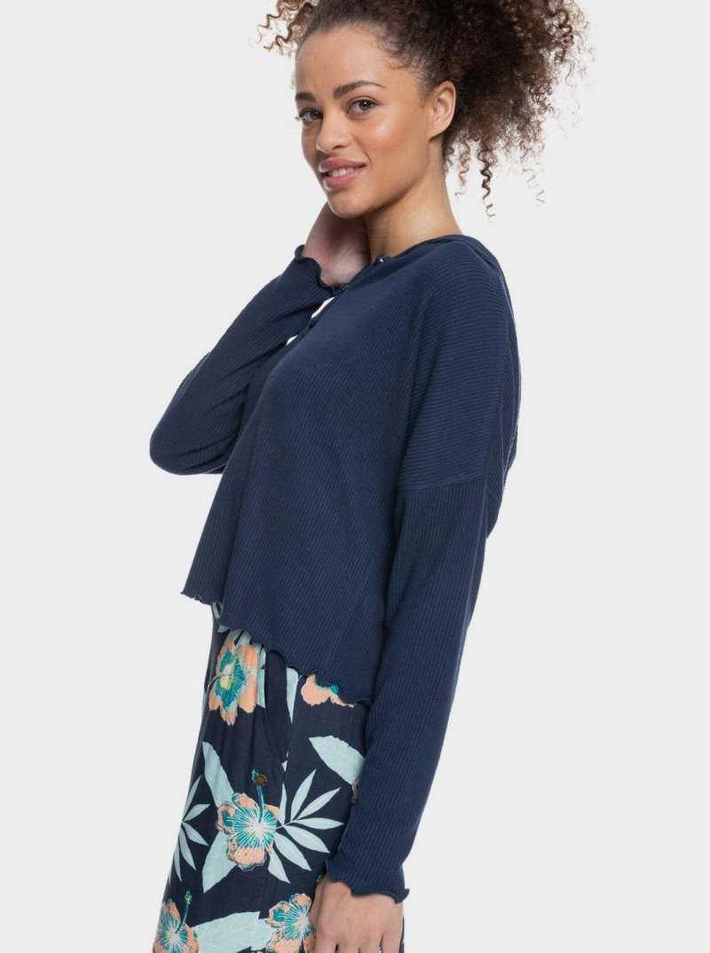 Roxy Cozy Day Long Sleeve Rib Knit Top Mood Indigo | AEKQY-1453