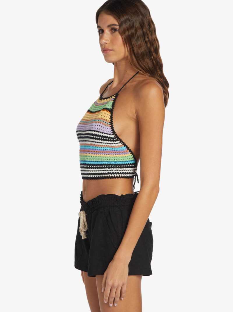 Roxy Daydreamer Cropped Knit Halter Top Anthracite Good Vibration | DXYGU-4021