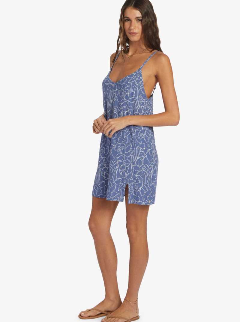 Roxy Daytrip Mini V-neck Slip Dress Bijou Bue Linear Floral | GQIZS-1068