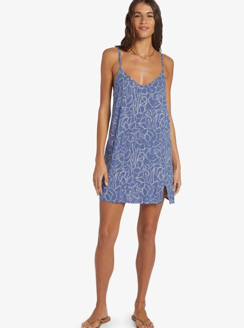 Roxy Daytrip Mini V-neck Slip Dress Bijou Bue Linear Floral | GQIZS-1068