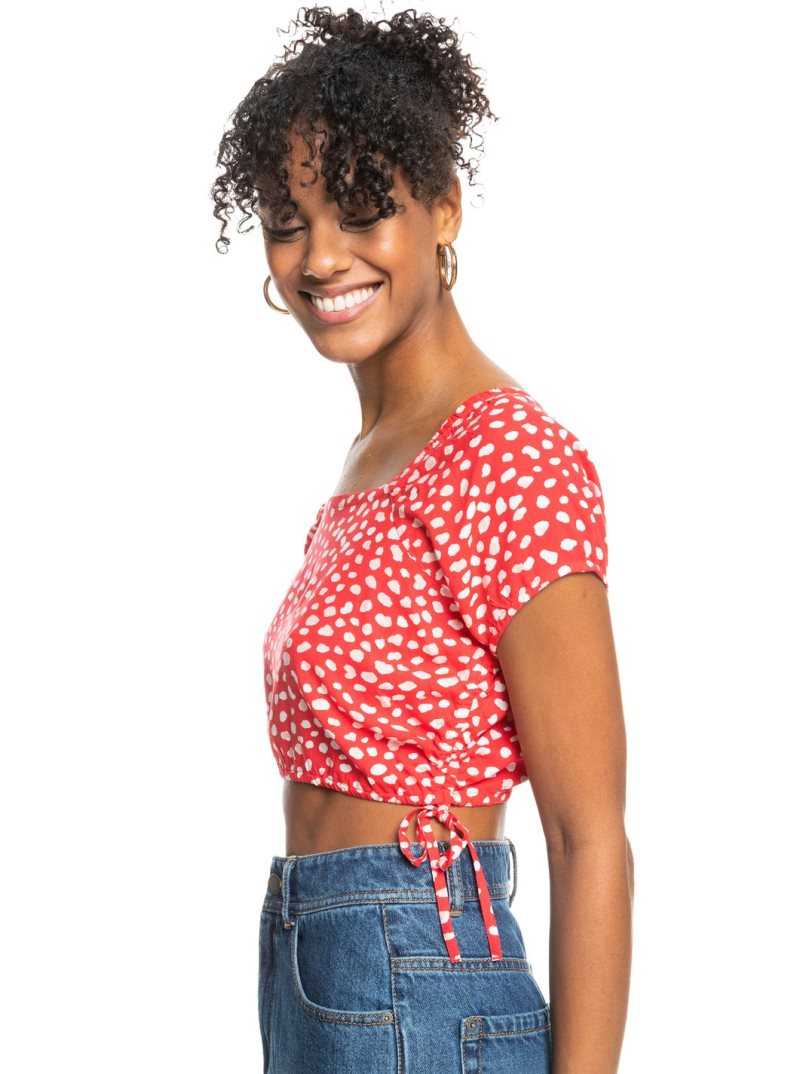 Roxy Dear Amor Printed Short Sleeve Crop Top Hibiscus Wild Dots | MELHB-0974