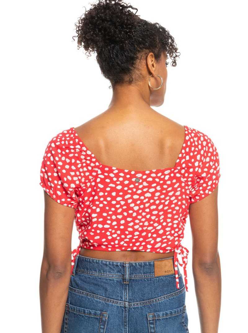 Roxy Dear Amor Printed Short Sleeve Crop Top Hibiscus Wild Dots | MELHB-0974