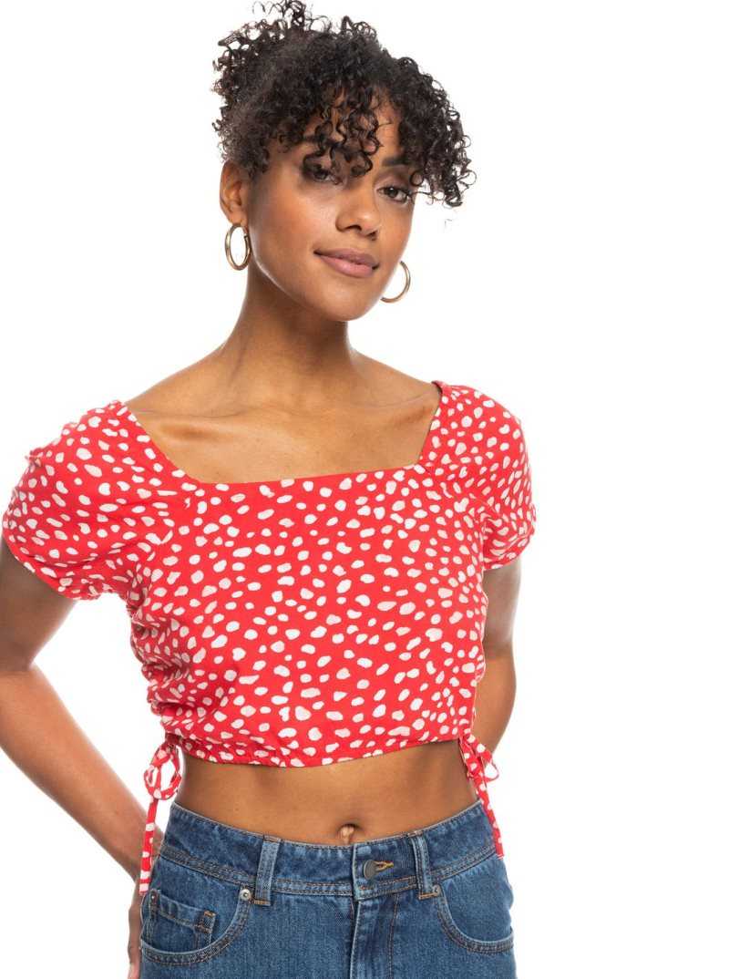 Roxy Dear Amor Printed Short Sleeve Crop Top Hibiscus Wild Dots | MELHB-0974