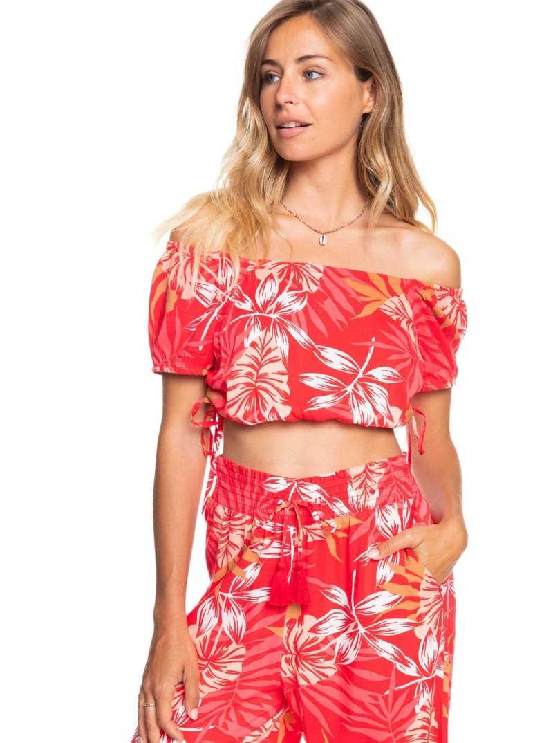 Roxy Dear Amor Printed Short Sleeve Crop Top Hibiscus Seaside Tropics V1 | VZOHU-7140