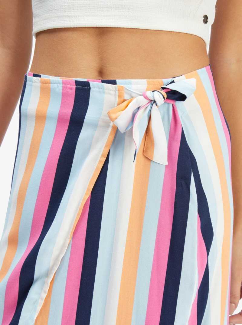 Roxy Destiny Waits Midi Wrap Skirt Cool Blue Throwback Stripe | VOHST-8930