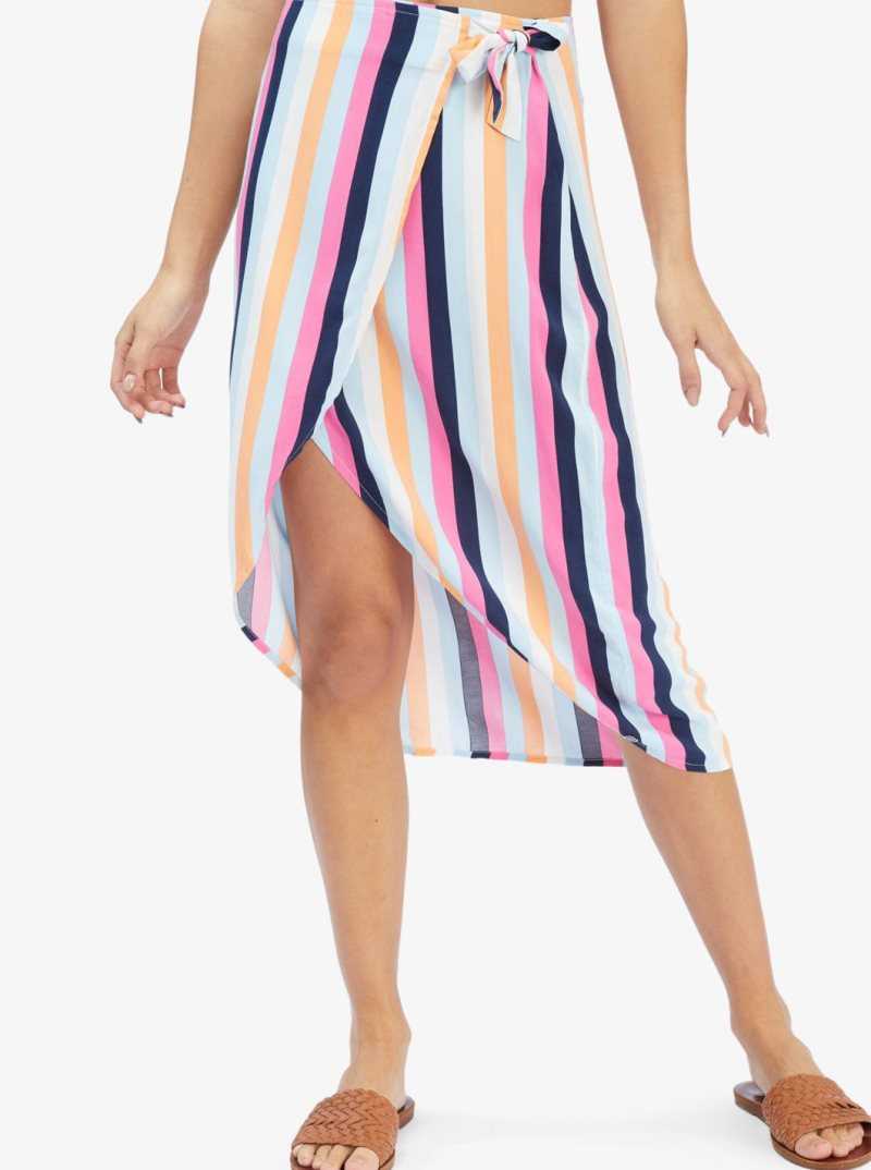 Roxy Destiny Waits Midi Wrap Skirt Cool Blue Throwback Stripe | VOHST-8930