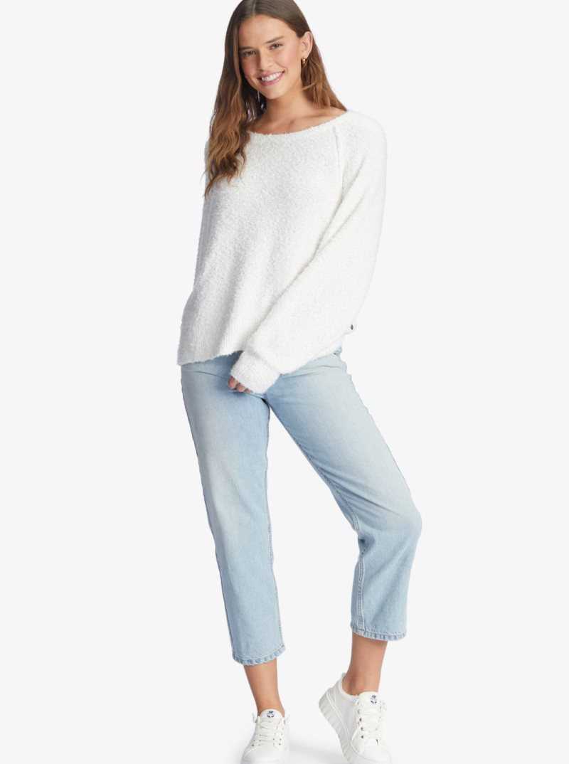 Roxy Early Morning Crew Neck Sweater Snow White | UQWEP-2473