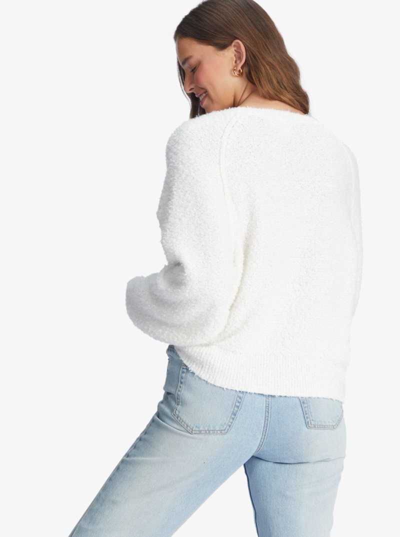 Roxy Early Morning Crew Neck Sweater Snow White | UQWEP-2473