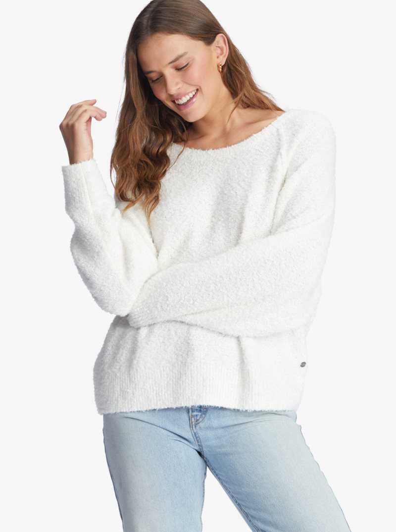 Roxy Early Morning Crew Neck Sweater Snow White | UQWEP-2473