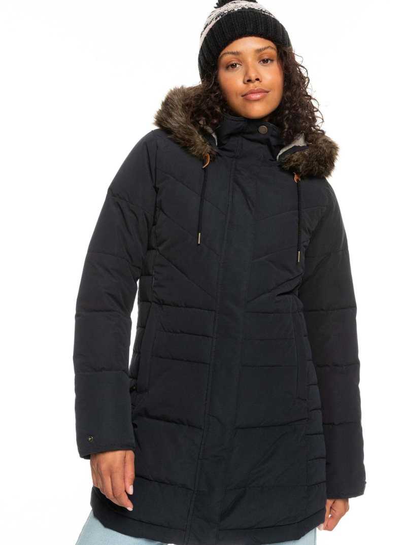 Roxy Ellie Longline Insulated Hooded Jacket True Black | AKQBF-0572