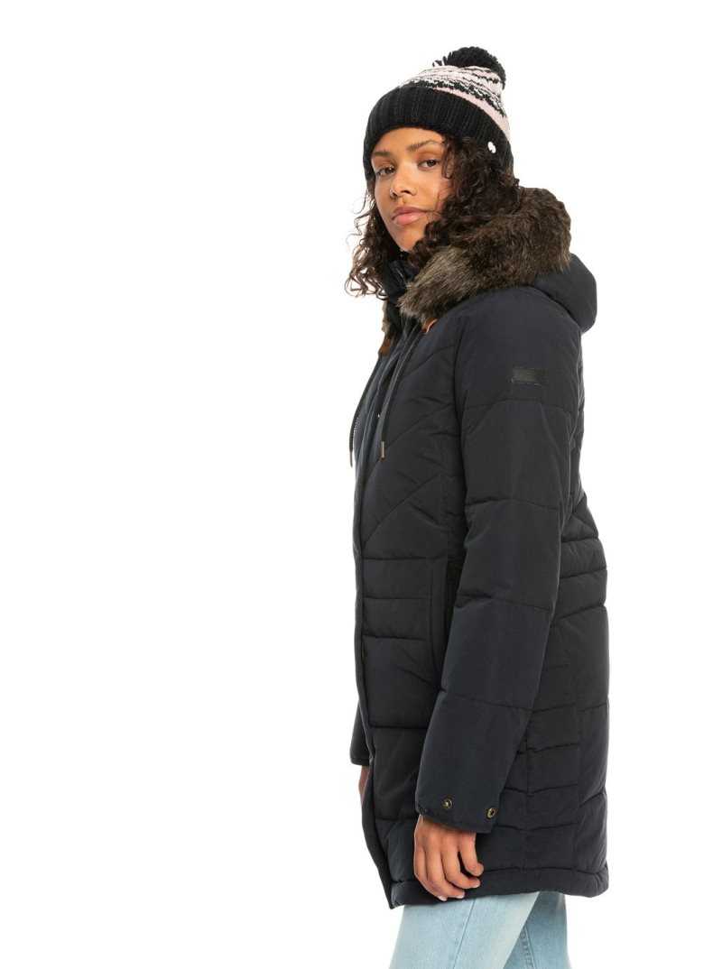 Roxy Ellie Longline Insulated Hooded Jacket True Black | AKQBF-0572