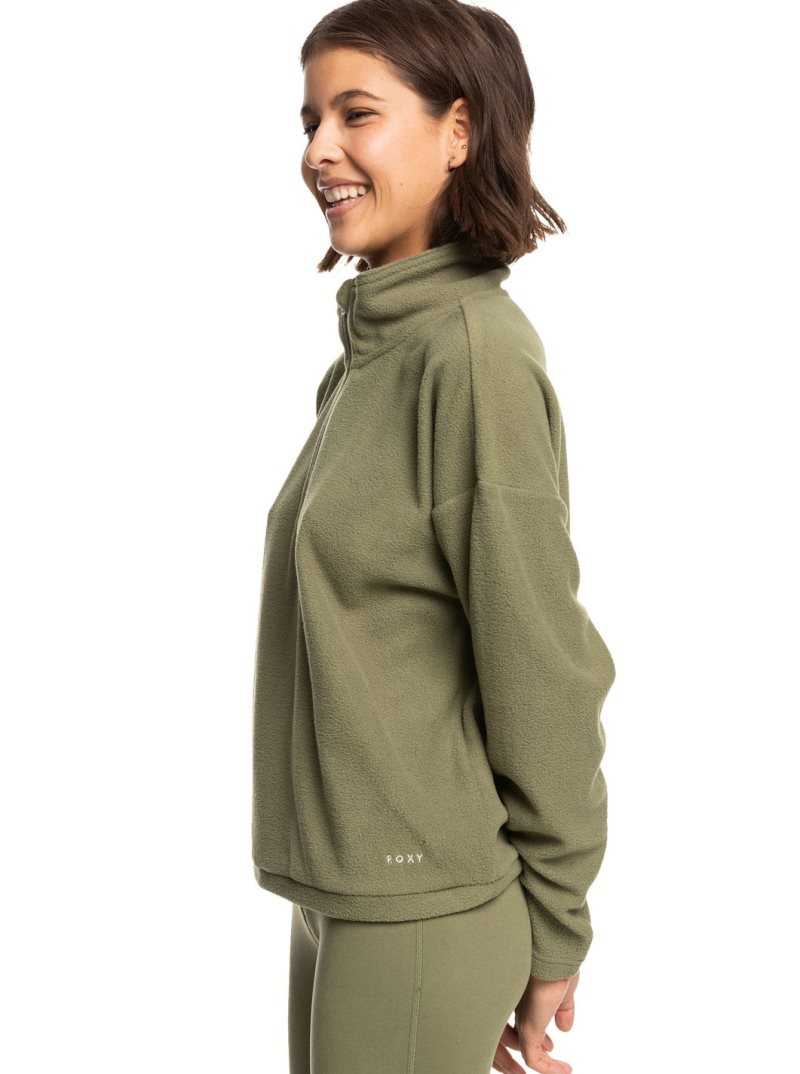 Roxy Feel It Too Half-Zip Technical Fleece Pullover Deep Lichen Green | QIULN-6957