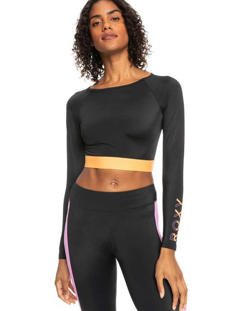 Roxy Fitness Long Sleeve Cropped Rashguard Anthracite | JETPS-8205