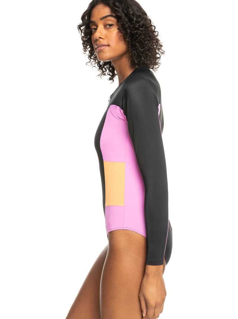 Roxy Fitness Long Sleeve One-Piece Swimsuit Anthracite | GRVPO-5608