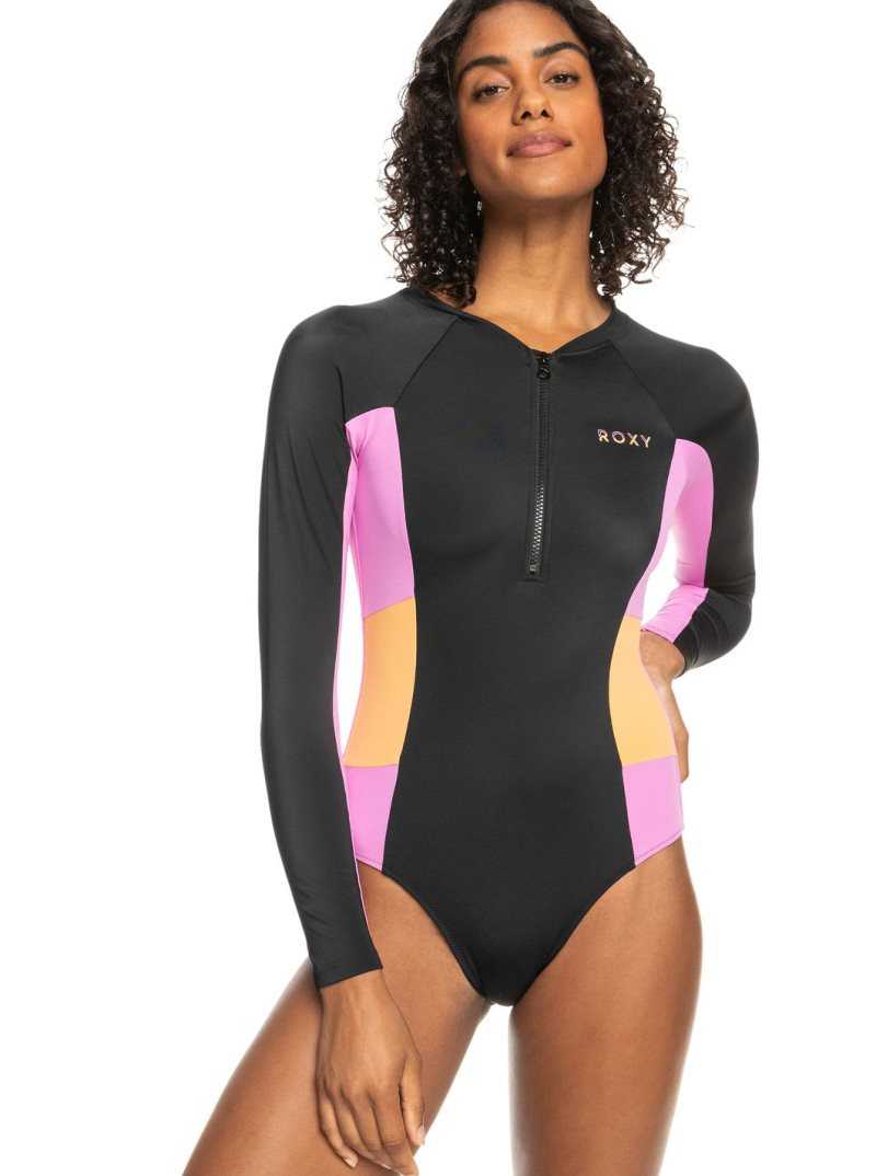 Roxy Fitness Long Sleeve One-Piece Swimsuit Anthracite | GRVPO-5608