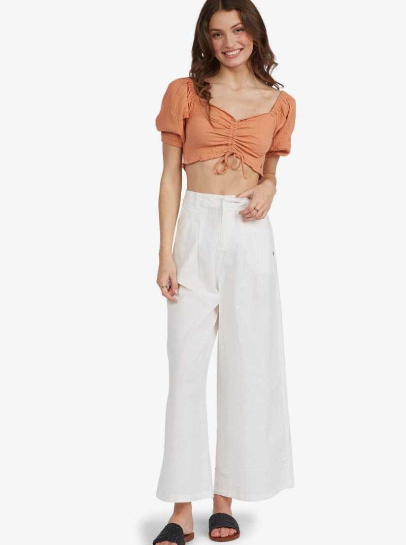 Roxy Flirty Walk Cropped Puff Sleeve Top Toasted Nut | MXUJH-2801