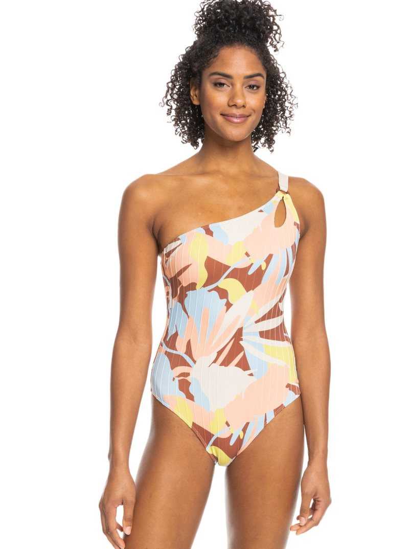 Roxy Floraldelic Printed Asymmetrical One-Piece Swimsuit Rustic Brown Floraldelic | EXBHI-9380