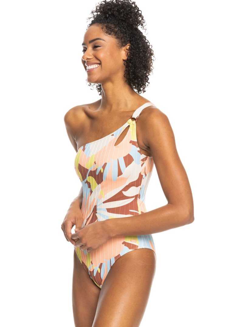 Roxy Floraldelic Printed Asymmetrical One-Piece Swimsuit Rustic Brown Floraldelic | EXBHI-9380