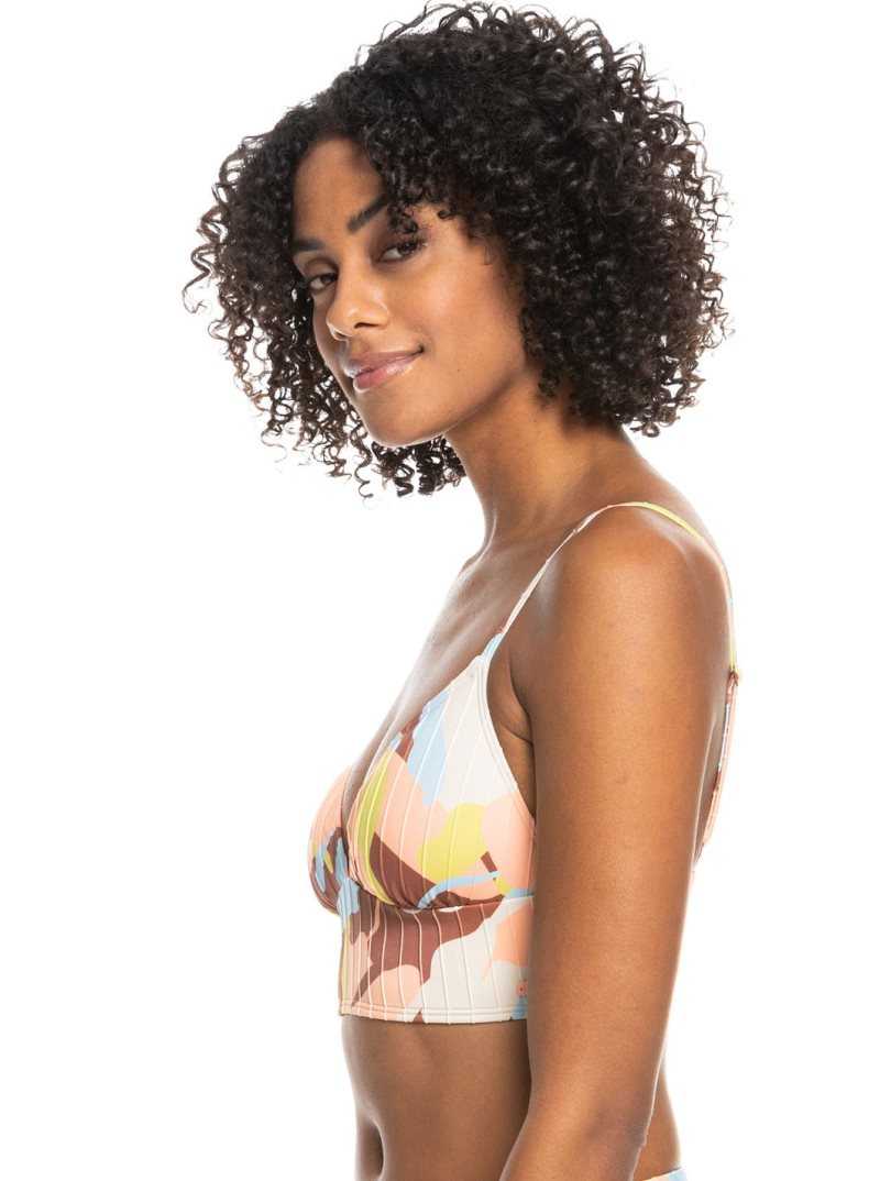 Roxy Floraldelic Printed Tank Bralette Bikini Top Rustic Brown Floraldelic | VZAFT-2631