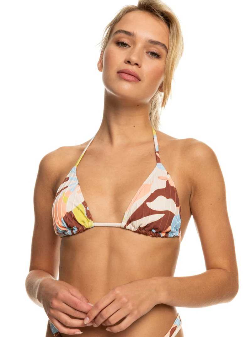 Roxy Floraldelic Tiki Triangle Printed Bikini Top Rustic Brown Floraldelic | CWOXS-4081