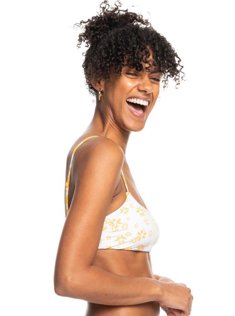 Roxy Flower Lover Reversible Bralette Bikini Top Yolk Yellow Flower Power Dit S | HZMES-9085