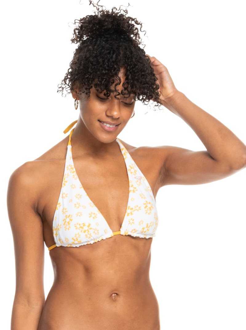 Roxy Flower Lover Reversible Tiki Triangle Bikini Top Yolk Yellow Flower Power Dit S | OXETR-9742