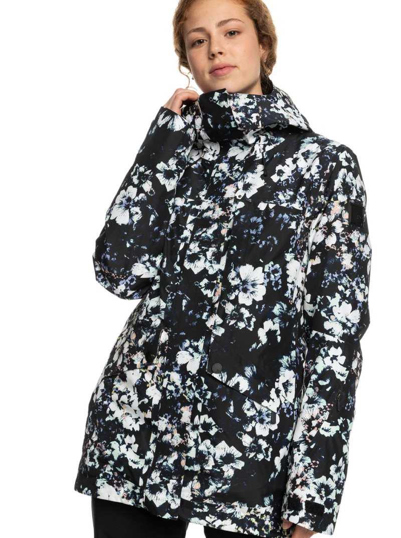 Roxy GORE-TEX Glade Printed Insulated Snow Jacket True Black Black Flowers | YCWJV-1685