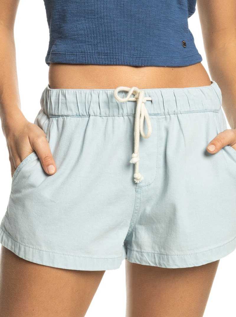 Roxy Go To The Beach Denim Shorts Bleached Blue | EAYRN-6231