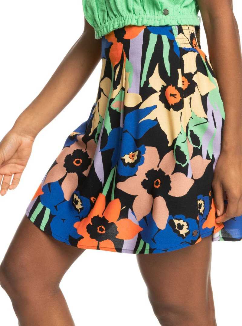 Roxy Golden Poppy Mini Flowy Skirt Anthracite Flower Jammin | MEWTF-6971