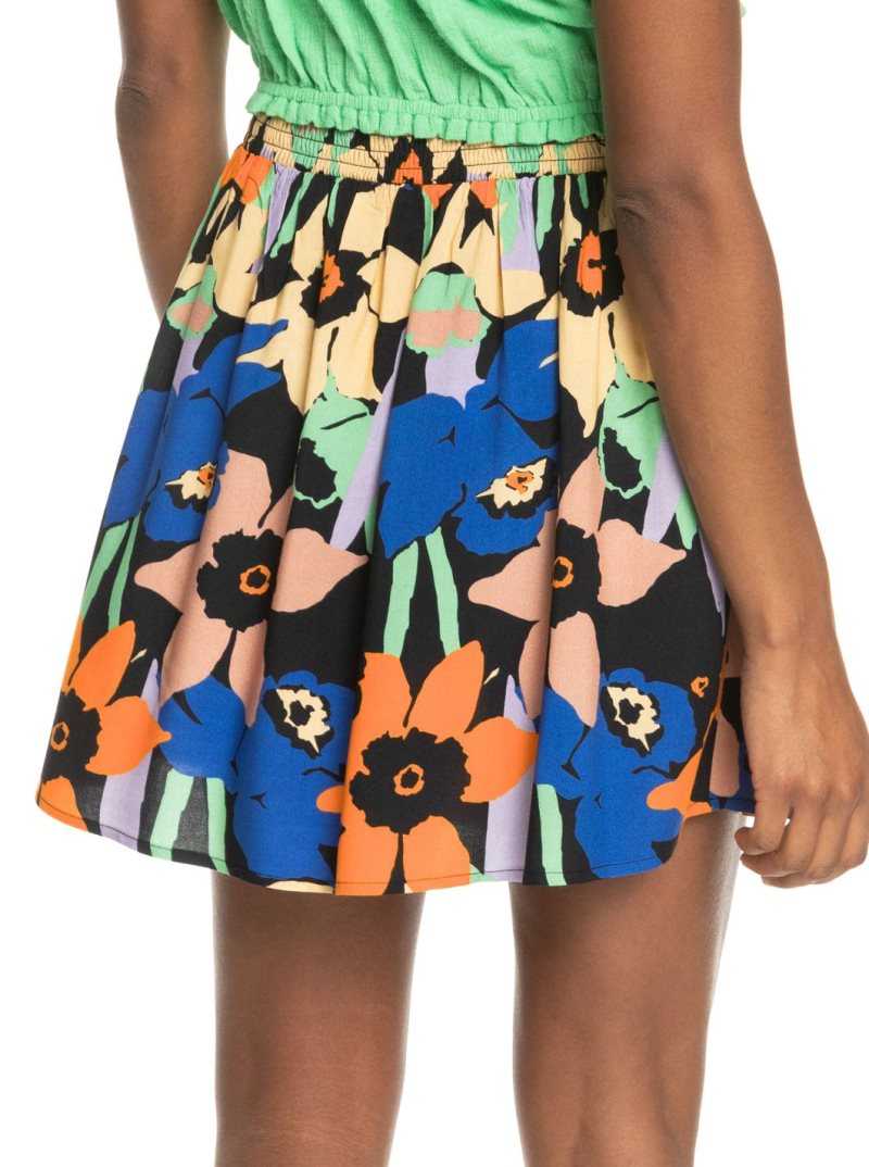 Roxy Golden Poppy Mini Flowy Skirt Anthracite Flower Jammin | MEWTF-6971