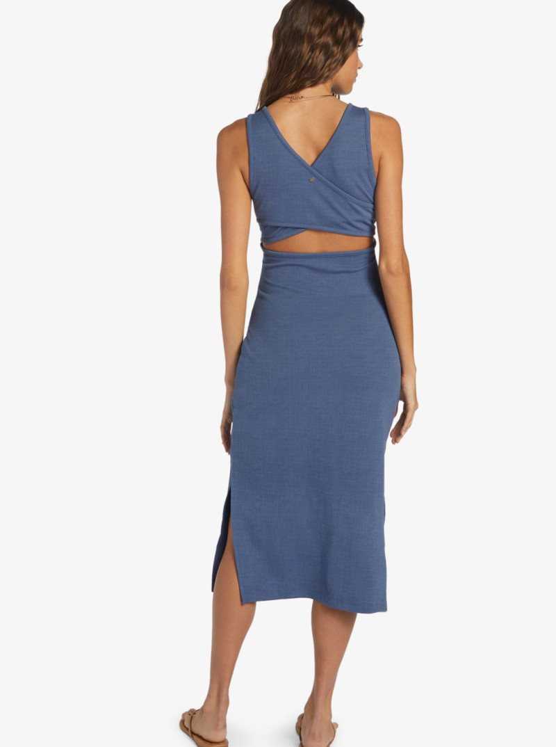 Roxy Good Keepsake Dress Strappy Midi Dress Bijou Blue | LUFDC-3749