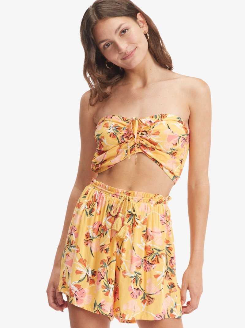 Roxy Happiness Awaits Beach Shorts Chamois Pressed Flowers | LBNQP-0137