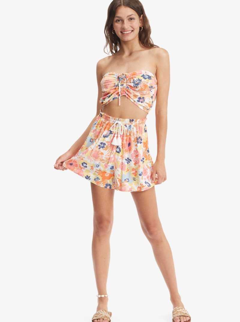 Roxy Happiness Awaits Beach Shorts Snow White Floral Escape | YWZJC-3271