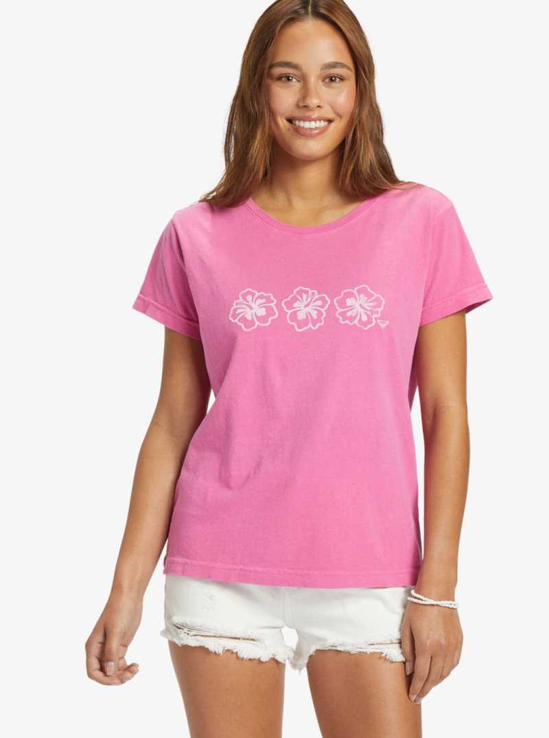 Roxy Happy Hibiscus Boyfriend T-shirt Shocking Pink | LVRXU-5986