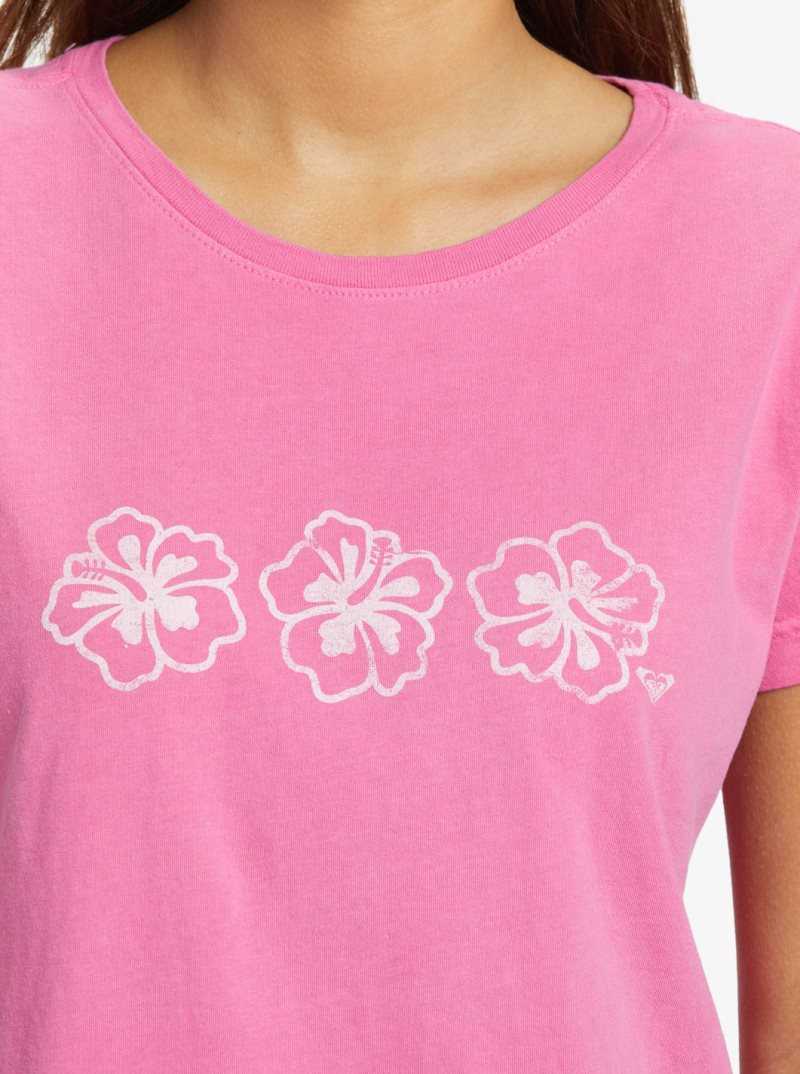 Roxy Happy Hibiscus Boyfriend T-shirt Shocking Pink | LVRXU-5986