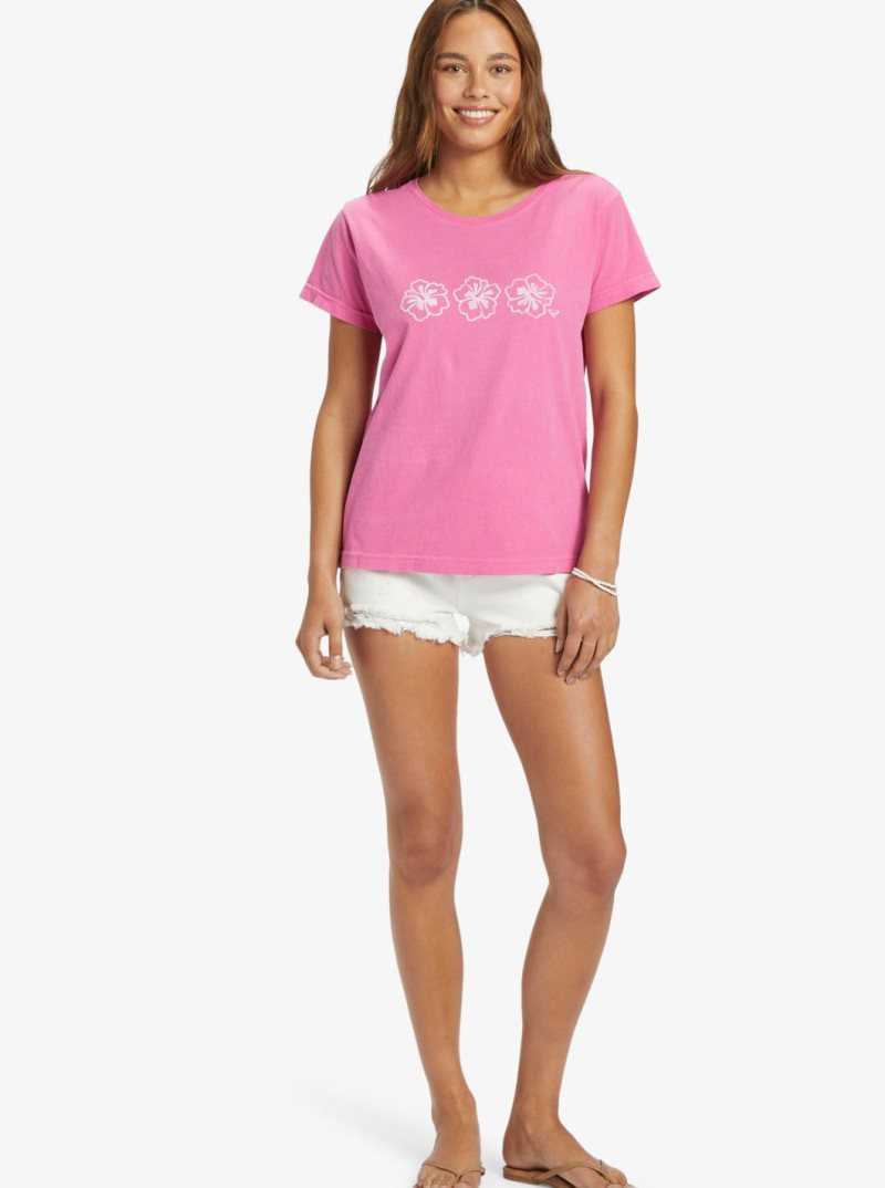 Roxy Happy Hibiscus Boyfriend T-shirt Shocking Pink | LVRXU-5986