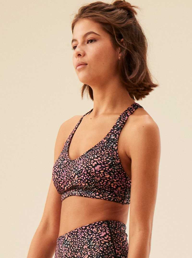 Roxy Heart Into It Sports Bra Anthracite Animal Dust | QLSDX-6053