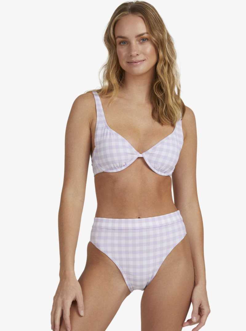 Roxy Heart The Check Moderate Coverage Bikini Bottoms Castle Gingham Lg Pastel Lilac | DAXIQ-8942