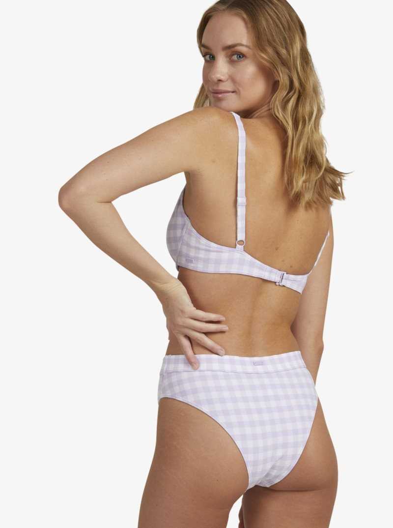 Roxy Heart The Check Moderate Coverage Bikini Bottoms Castle Gingham Lg Pastel Lilac | DAXIQ-8942