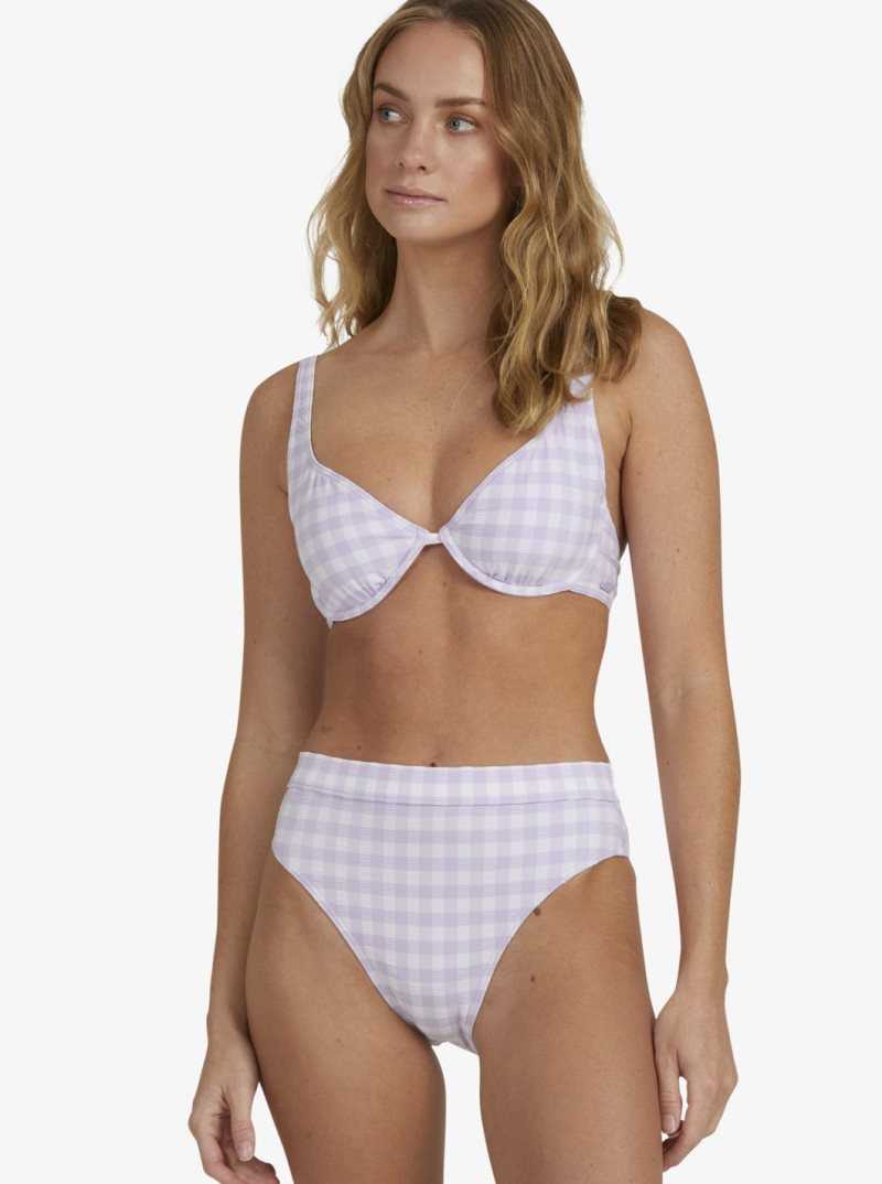 Roxy Heart The Check Underwire Bralette Bikini Top Castle Gingham Lg Pastel Lilac | EVJAF-0648