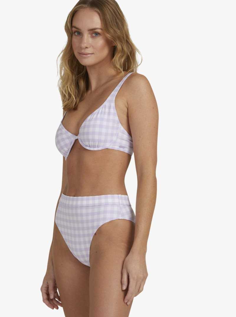 Roxy Heart The Check Underwire Bralette Bikini Top Castle Gingham Lg Pastel Lilac | EVJAF-0648