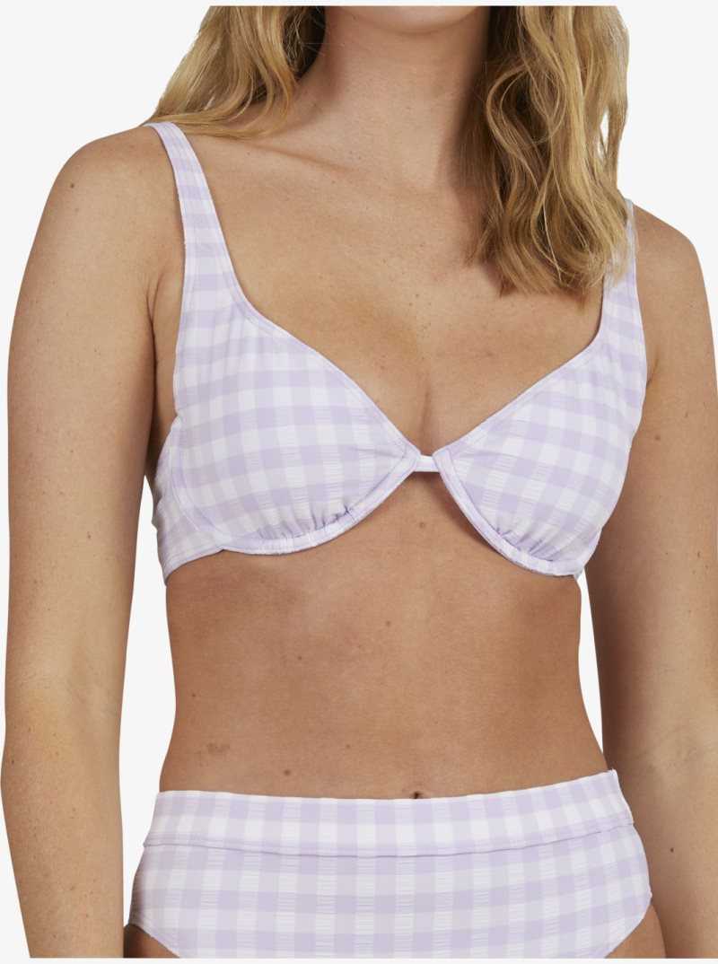 Roxy Heart The Check Underwire Bralette Bikini Top Castle Gingham Lg Pastel Lilac | EVJAF-0648