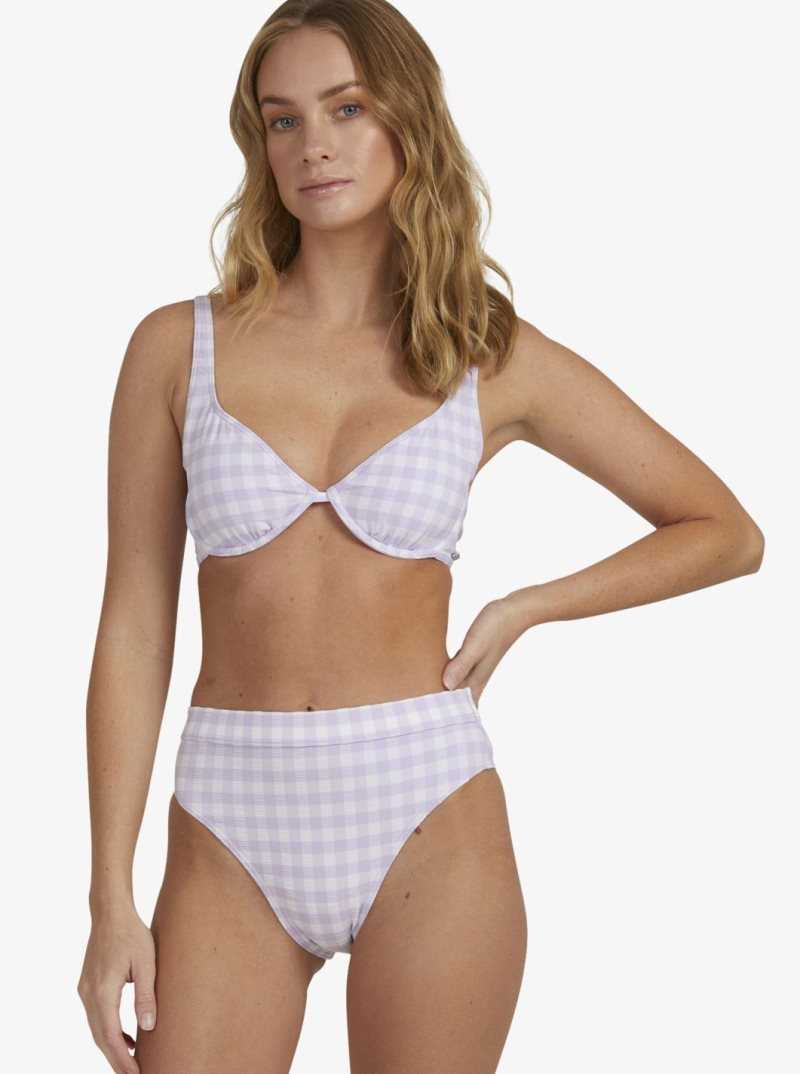 Roxy Heart The Check Underwire Bralette Bikini Top Castle Gingham Lg Pastel Lilac | EVJAF-0648