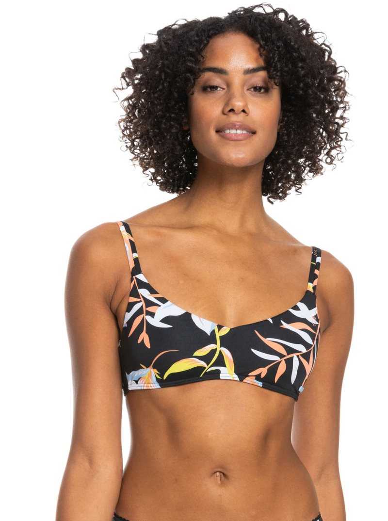 Roxy Hibiscus Wave Printed Bralette Bikini Top Anthracite Hibiscus Wave Swim | ZRDTF-4065