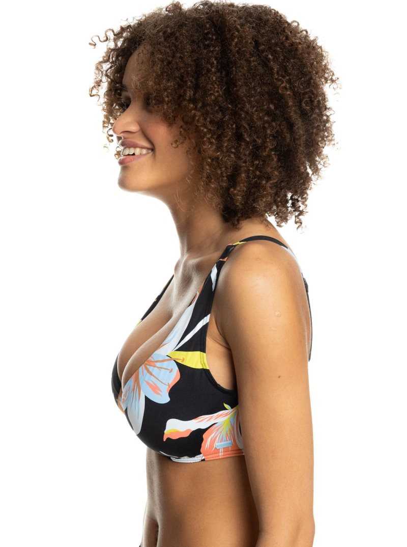 Roxy Hibiscus Wave Underwire D-Cup Bikini Top Anthracite Hibiscus Wave Swim | ROYHI-5298