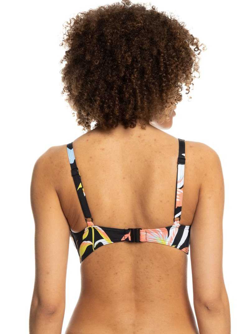 Roxy Hibiscus Wave Underwire D-Cup Bikini Top Anthracite Hibiscus Wave Swim | ROYHI-5298