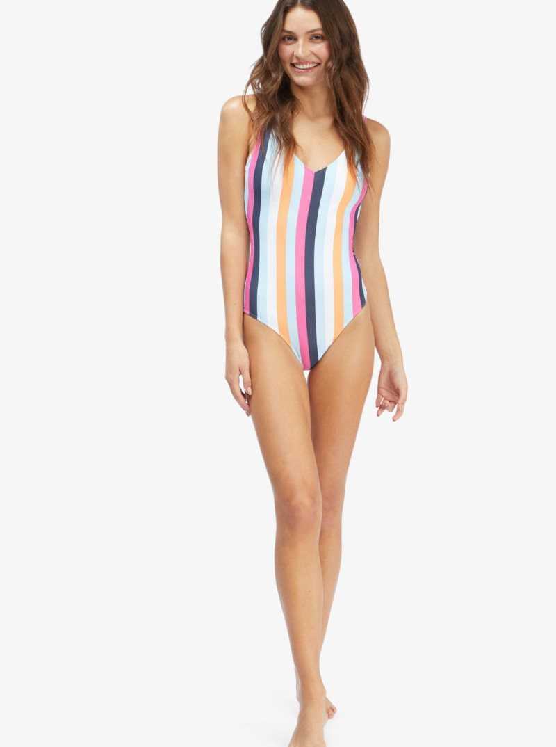 Roxy Holiday Jungle One Piece Swimsuit Cool Blue Throwback Stripe | GHPWO-0135